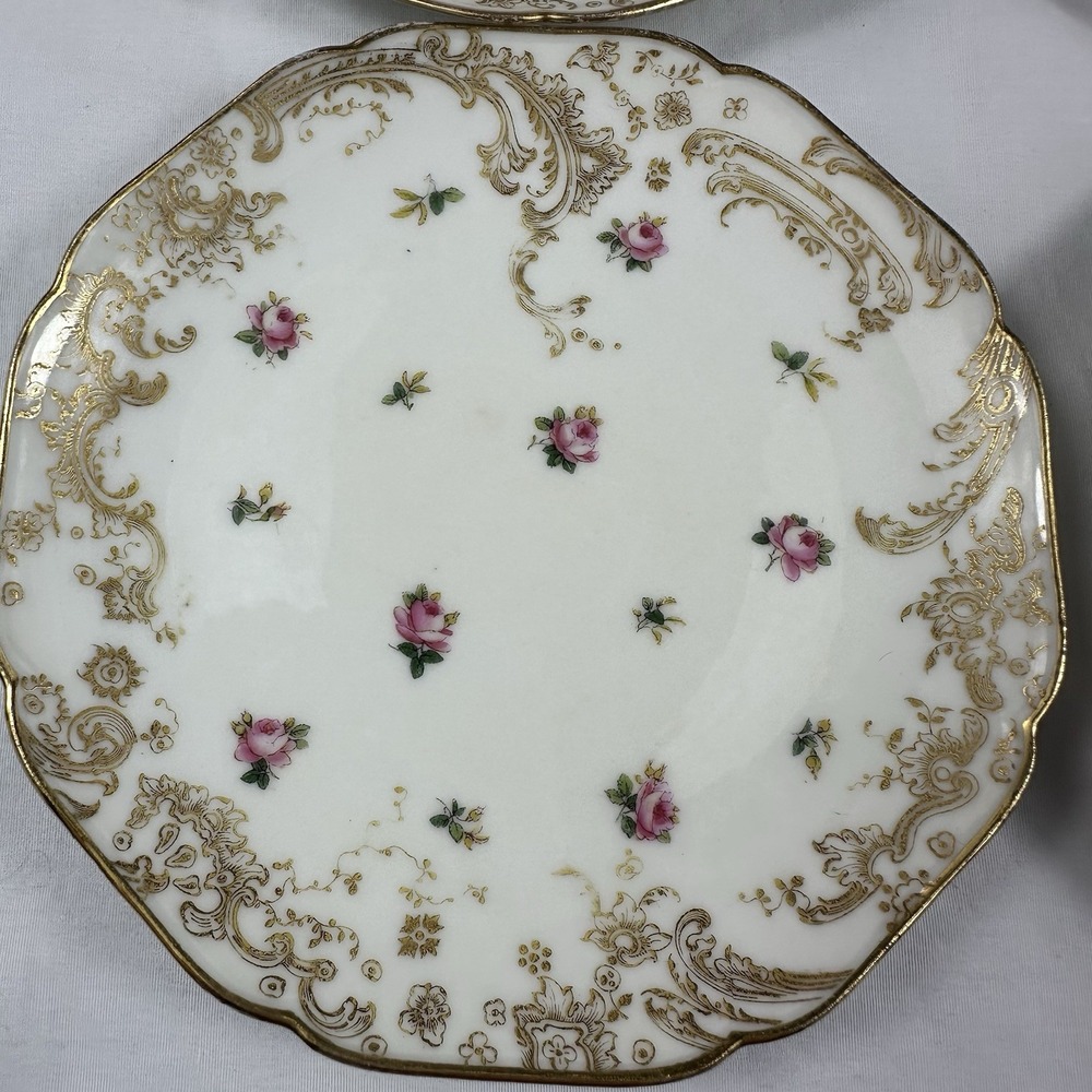 4 Antique Haviland Limoges Rose & Gold Bread Plates 6.25" Grandmillenial Shabby - Picture 1 of 16